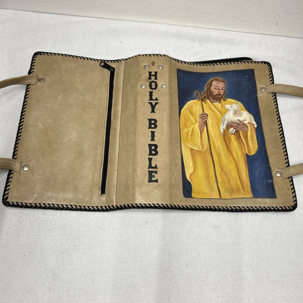 Bible Cover Zip Up Carry Case Leather With Zipper Pocket And Carrying Straps